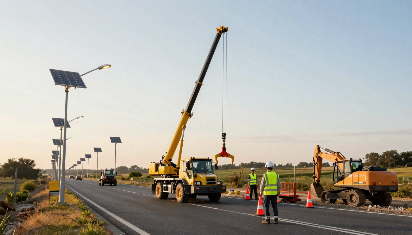 Record mondial: Fonroche pose 70 lampadaires solaires en 10h35